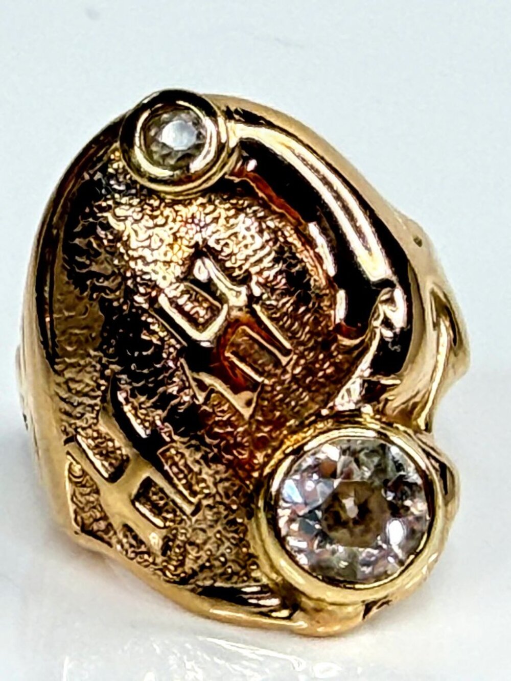 Custom 10K Gold 0.72ct Old European Cut Diamond HH Monogram Nugget ring JR2067
